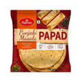 A 200g package of Halidiram's Punjabi Masala Papad, featuring a deep red and orange design with images of the golden-brown fried flatbread.